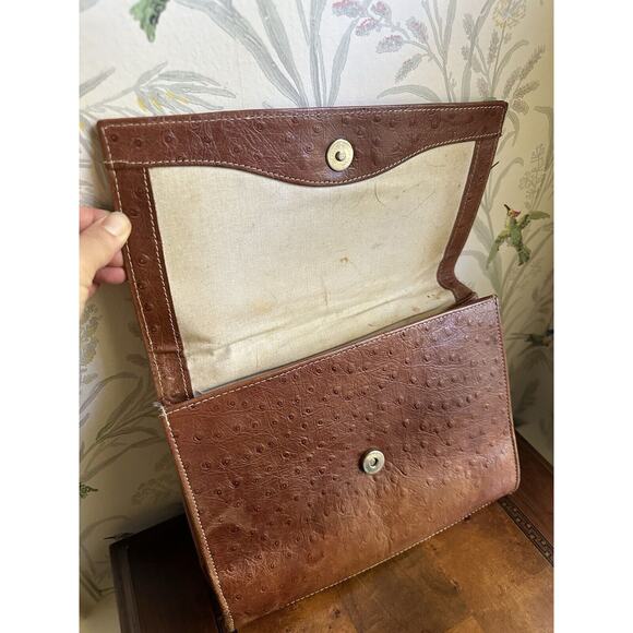 Unisa Brown Ostrich Skin Handbag/Clutch, Made in Uruguay 10.5x8.5x1 - Picture 3 of 8